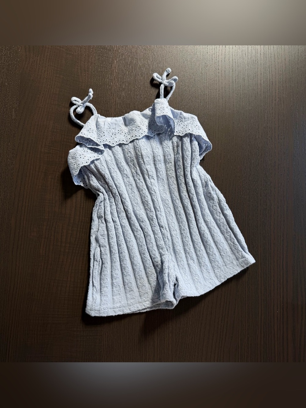 Girls' Light Blue Eyelet Ruffle Romper - Picture 4 of 5